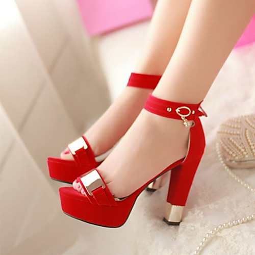

Women's Sandals Chunky Heel Open Toe Sequin / Buckle PU Leather Basic Pump Spring & Summer Black / Red / Blue / Wedding / Party & Evening / Party & Evening / EU37