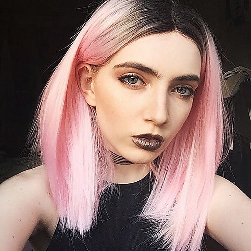 

Synthetic Lace Front Wig Straight Kardashian Straight Bob Middle Part Free Part Lace Front Wig Pink Medium Length Pink Synthetic Hair Women's Pink