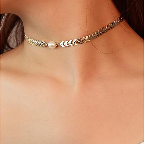 

Women's Pearl Choker Necklace Chain Necklace Foxtail chain Herringbone Chain Ladies Simple Vintage Fashion Imitation Pearl Alloy Gold Silver 38 cm Necklace Jewelry 1pc For Party / Evening Bar