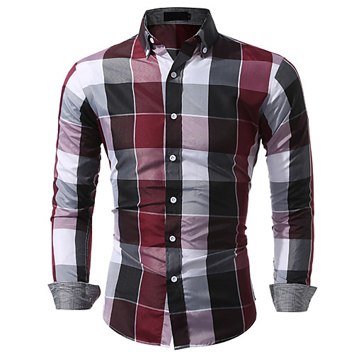 

Men's Plaid Check Shirt - Cotton Classic Collar Blue / Red