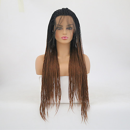 

Twist Braids Synthetic Lace Front Wig Matte Braid Lace Front Wig Long Ombre Black / Medium Auburn Synthetic Hair Women's Heat Resistant Dark Brown