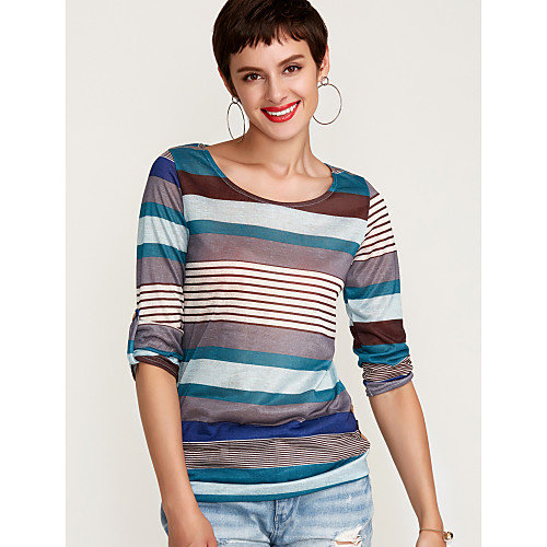

Women's T shirt Striped Print Long Sleeve Daily Tops Streetwear Blue Red