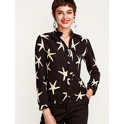 

Women's Solid Colored Blouse - Cotton Daily Shirt Collar White / Black