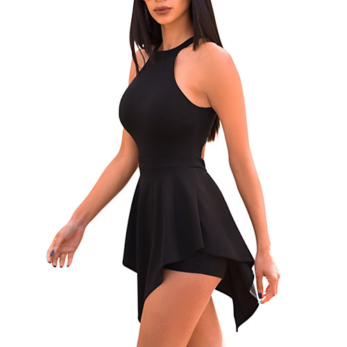 

Women's Boho Going out Work Crew Neck Black Wine Royal Blue Romper Color Block Solid Colored / Sexy