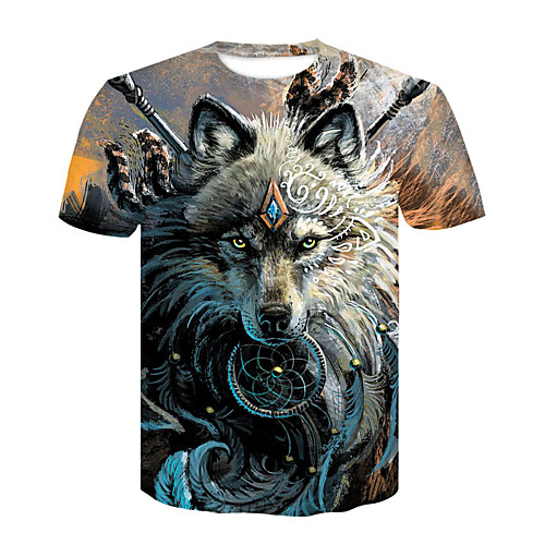 

Men's Graphic Animal Wolf Print T-shirt Basic Street chic Daily Club Round Neck Brown / Summer / Short Sleeve