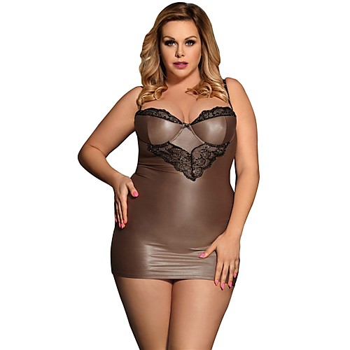 

Women's Backless Plus Size Sexy Babydoll & Slips Nightwear Patchwork Brown M XL XXXL