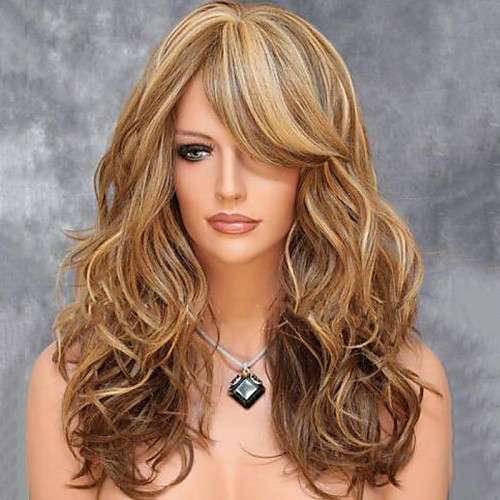 

Synthetic Wig Body Wave Wavy Layered Haircut Wig Blonde Medium Length Brown Synthetic Hair 20 inch Women's Side Part With Bangs For European Blonde