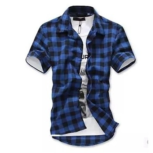 

Men's Shirt Striped Short Sleeve Daily Tops White Blue Red