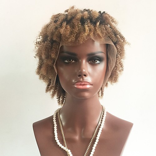 

Remy Human Hair Lace Front Wig Layered Haircut Beyonce style Brazilian Hair Curly Blonde Wig 130% Density with Baby Hair Ombre Hair African American Wig Women's Short Human Hair Lace Wig Aili Young