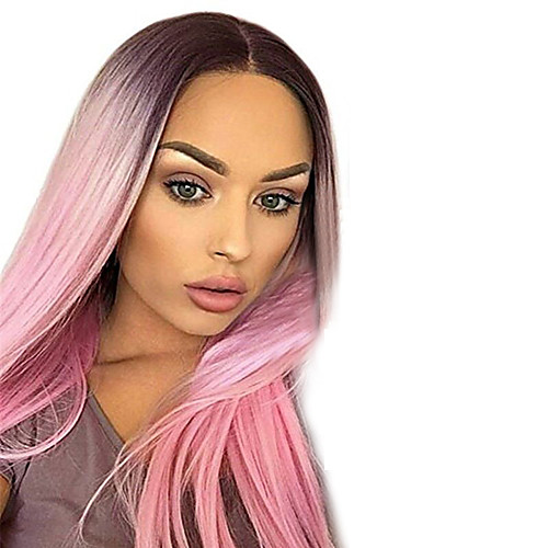 

Synthetic Wig Straight Middle Part Wig Long Pink Synthetic Hair Women's Heat Resistant Ombre Hair Gray