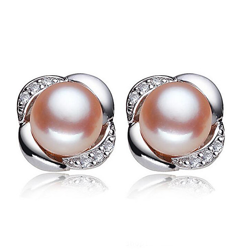 

Women's Cubic Zirconia Freshwater Pearl Stud Earrings Solitaire Flower Ladies Natural Sweet Fashion Stainless Steel S925 Sterling Silver Freshwater Pearl Earrings Jewelry White / Pink For Wedding