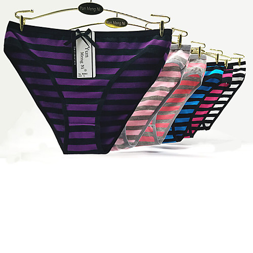 

Women's Cotton Sexy Brief Stripes 3 Pieces Low Waist Rainbow M L XL