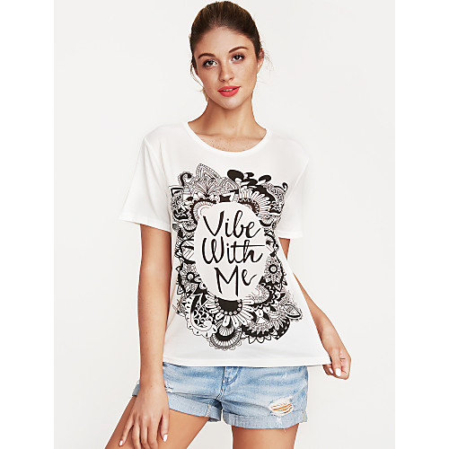

Women's T shirt Letter Print Short Sleeve Daily Tops Cotton Streetwear White