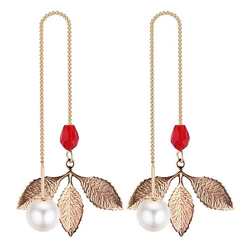 

Women's Drop Earrings Long Leaf Ladies Fashion Imitation Pearl Earrings Jewelry Black / Red / Green For Going out Birthday 1 Pair