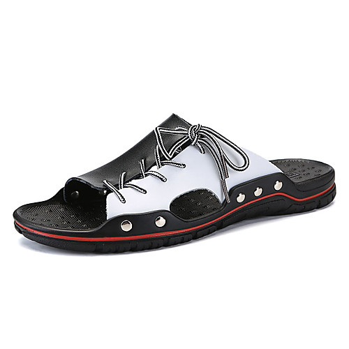 

Men's Summer Casual Daily Slippers & Flip-Flops Walking Shoes Microfiber Breathable Black / White / White / Blue