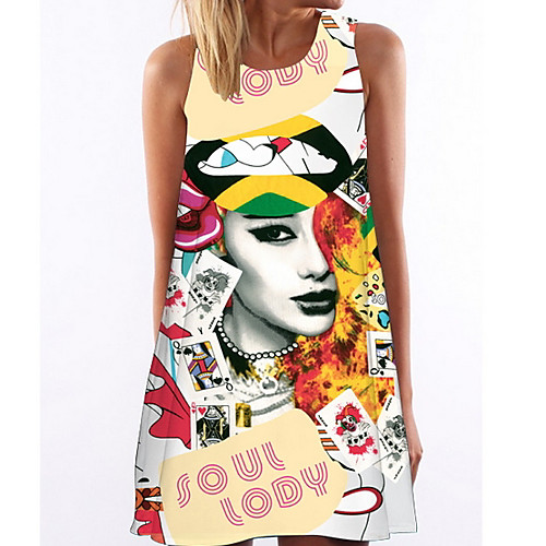 

Women's Sheath Dress Knee Length Dress White Sleeveless Geometric Summer Round Neck Basic S M L XL XXL