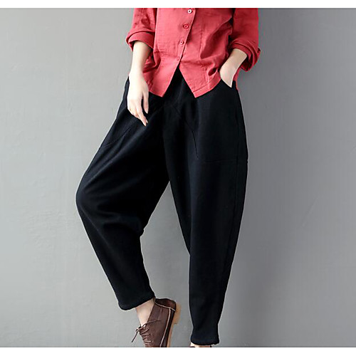 

Women's Active Plus Size Cotton Daily Harem Pants Solid Colored Tassel Fringe Black Wine Gray