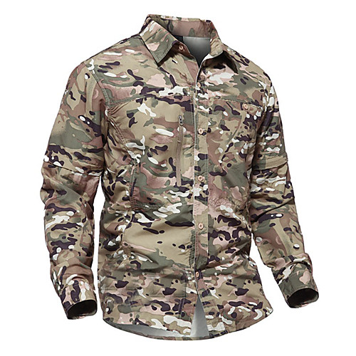 

Men's Hiking Shirt / Button Down Shirts Long Sleeve Shirt Top Outdoor Quick Dry Fast Dry Breathability Wearable Convert to Short Sleeves Autumn / Fall Spring Nylon Cotton Camo Army Green Grey Khaki