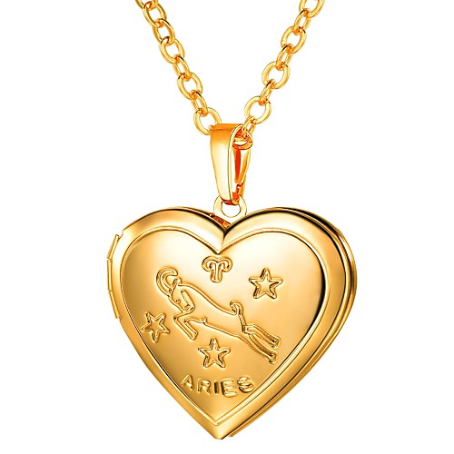 

Women's Pendant Necklace Long Zodiac Engraved Locket Aries Ladies Romantic Fashion Copper Gold Silver 55 cm Necklace Jewelry 1pc For Gift Daily