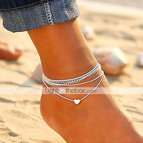

Ankle Bracelet feet jewelry Ladies Korean Fashion Women's Body Jewelry For Daily Going out Layered Stacking Stackable Cotton Alloy Heart Silver 1pc