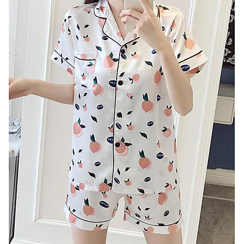 

Women's Cotton Shawl Lapel Gartered Lingerie Pajamas - Pleated, Solid Colored