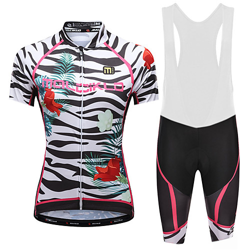 

Malciklo Women's Cycling Jersey with Bib Shorts - White / Black Plus Size Bike Bib Shorts Jersey Quick Dry Anatomic Design Reflective Strips Sports Lycra Floral / Botanical Mountain Bike MTB Road