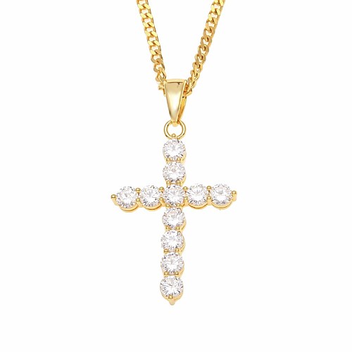 

Men's Cubic Zirconia Pendant Necklace Chain Necklace Classic Cuban Link Cross Faith Classic European Hip-Hop Copper Rhinestone Gold Silver 60 cm Necklace Jewelry 1pc For Gift Street