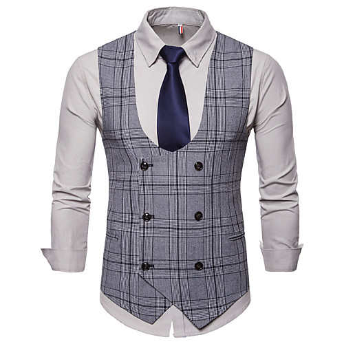 

Men's Daily / Work Business / Basic Fall / Winter Plus Size Regular Vest, Plaid V Neck Sleeveless Cotton / Polyester Dark Gray / Khaki / Light gray / Business Casual / Slim