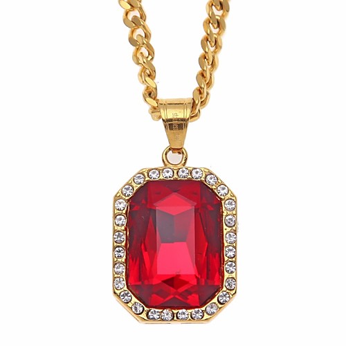 

Men's Cubic Zirconia Synthetic Ruby Pendant Necklace Chain Necklace Vintage Style Cuban Link Solitaire Creative Precious Vintage European Hip-Hop Dubai Rhinestone Steel Stainless Gold 70 cm Necklace