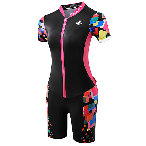 

Malciklo Women's Short Sleeve Triathlon Tri Suit Green Black / Pink Orange Plus Size Bike Breathable Quick Dry Anatomic Design Ultraviolet Resistant Reflective Strips Sports Polyester Spandex Coolmax