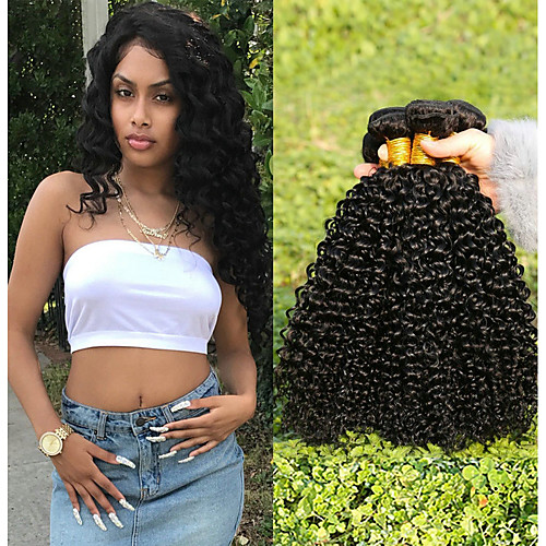 

3 Bundles Malaysian Hair Kinky Curly Human Hair Unprocessed Human Hair 150 g Natural Color Hair Weaves / Hair Bulk Hair Care Bundle Hair 8-28 inch Natural Color Human Hair Weaves Smooth Thick For