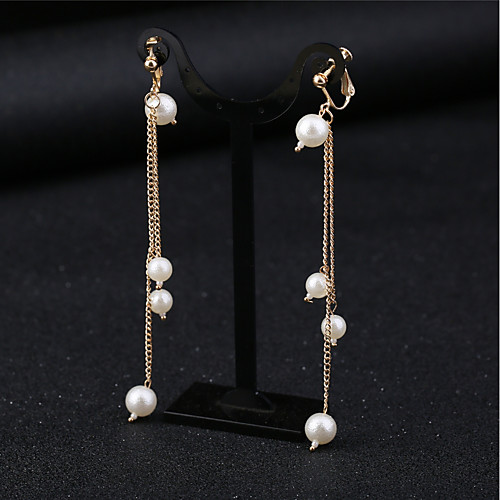 

Women's Synthetic Diamond Clip on Earring Hollow Out Long Ladies Tropical Elegant bridesmaid Earrings Jewelry White For Party Party / Evening 1 Pair