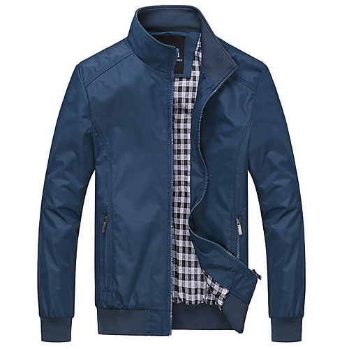 

Men's Daily Regular Jacket, Contemporary Stand Long Sleeve Polyester Black / Blue / Navy Blue