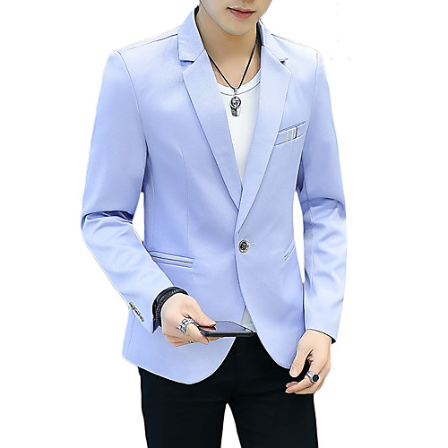 

Black / Blushing Pink / Navy Blue Solid Colored Cotton / Polyester Men's Suit - Peaked Lapel / Long Sleeve