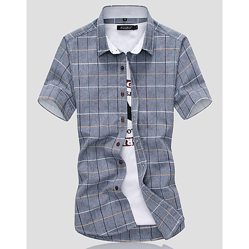 

Men's Shirt Geometric Short Sleeve Daily Tops Cotton White Khaki Gray