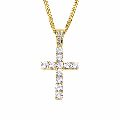 

Men's Cubic Zirconia tiny diamond Pendant Necklace Chain Necklace Cuban Link Cross Stylish European Hip-Hop Hip Hop Copper Rhinestone Gold Silver 60 cm Necklace Jewelry 1pc For Gift Going out