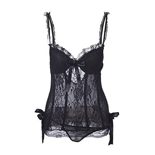 

Women's Sexy Babydoll & Slips / Suits Nightwear - Lace / Cut Out / Mesh Solid Colored / Embroidered Black L XL XXL / Strap