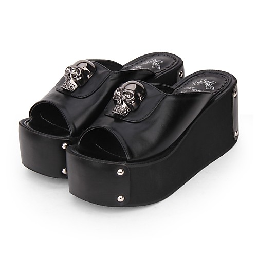 

Women's Lolita Shoes Sandals Punk Wedge Heel Shoes Solid Color Skull 8 cm Black PU(Polyurethane) Alloy Halloween Costumes