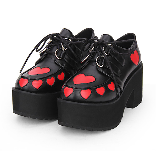 

Women's Lolita Shoes Gothic Lolita Punk Gothic Wedge Heel Shoes Print Color Block 8 cm Black PU(Polyurethane) Halloween Costumes