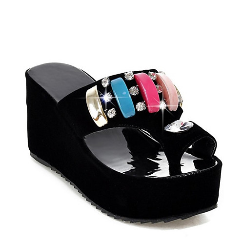 

Women's Sandals Wedge Sandals Comfort Shoes Summer Wedge Heel Open Toe Casual Sweet Daily Rhinestone Color Block Suede White / Black