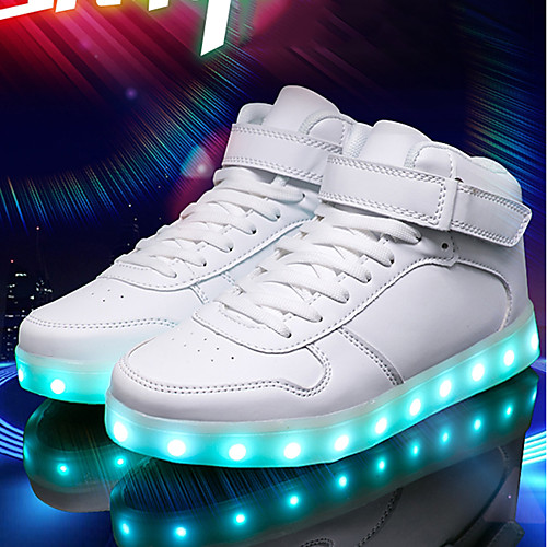 

Men's Comfort Shoes Light Up Shoes Summer Sporty / Casual / USB Charging Daily Outdoor Sneakers Walking Shoes PU Breathable Wear Proof White / Black