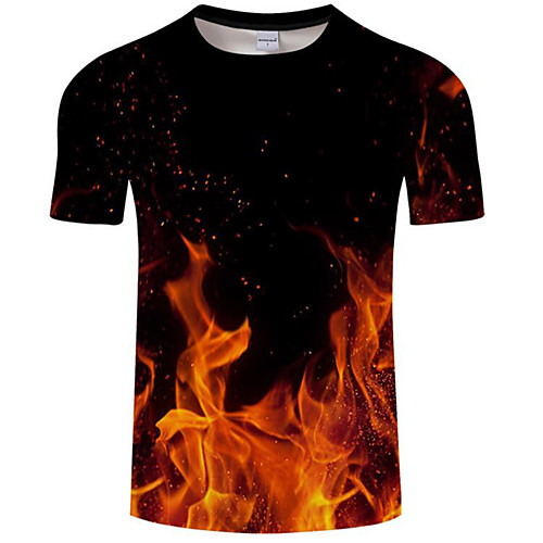 

Men's Plus Size Flame Print T-shirt Basic Exaggerated Daily Club Round Neck Black / Summer / Short Sleeve