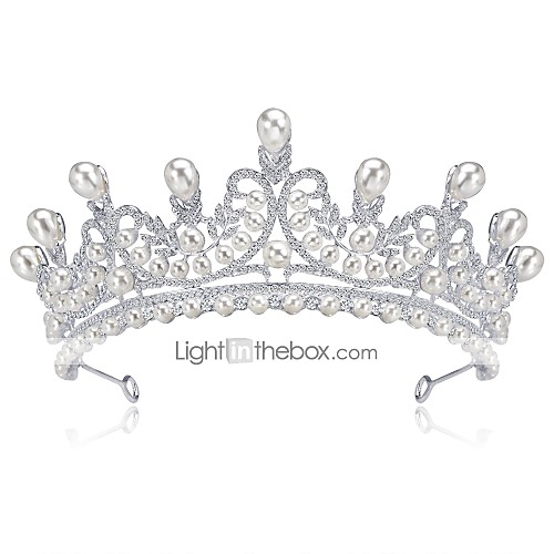 

Women's Tiaras For Wedding Party Prom Homecoming Royalty Beaded Cubic Zirconia Rhinestone Silver Plated Imitation Diamond Silver