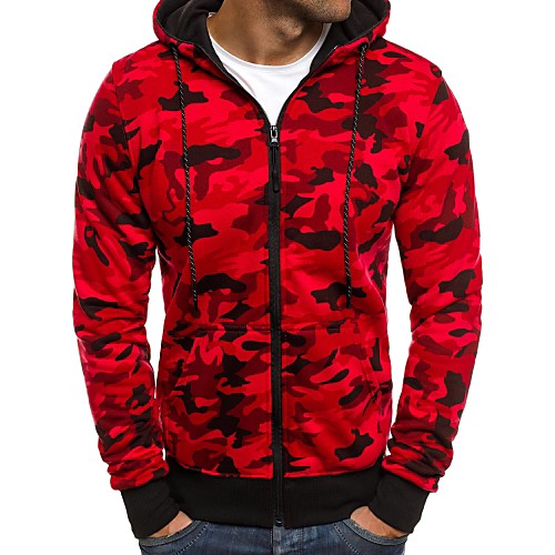 

Men's Hoodie Zip Up Hoodie Color Block Camo / Camouflage Print Hooded Daily Sports Basic Military Hoodies Sweatshirts Long Sleeve White Red Gray / Fall / Winter