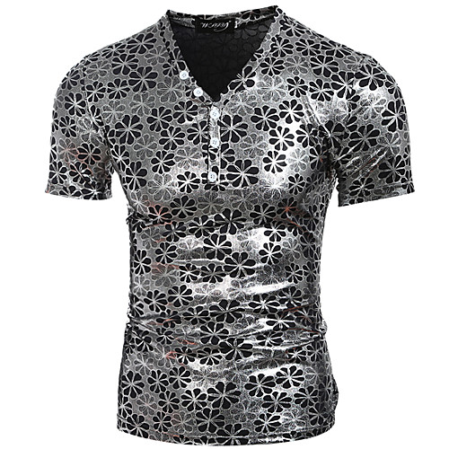 

Men's T shirt Color Block Print Short Sleeve Daily Tops Basic Streetwear Gold Silver