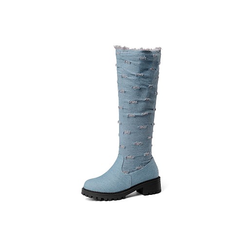 

Women's Boots Knee High Boots Plus Size Chunky Heel Round Toe Knee High Boots Cowboy / Western Boots Daily Denim Jeans Black Dark Blue Light Blue