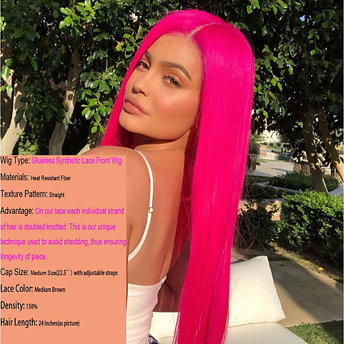 

Synthetic Lace Front Wig Cosplay Wig Straight Kardashian Middle Part Lace Front Wig Long Synthetic Hair 22-26 inch Women's Heat Resistant Women Fashion Rose Pink / Glueless