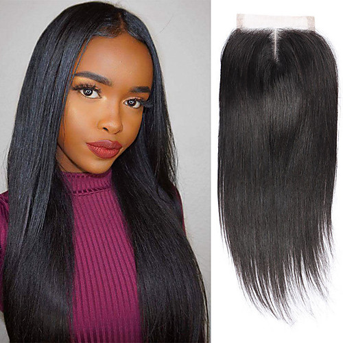 

Yavida Malaysian Hair 4x4 Closure Straight Middle Part Swiss Lace Human Hair Women's Woven / Best Quality / Hot Sale Christmas Gifts / Wedding Party / Military Ball / African American Wig