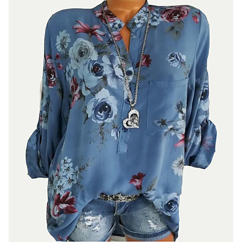 

Women's Floral Shirt Going out White / Blue / Red / Blushing Pink / Green