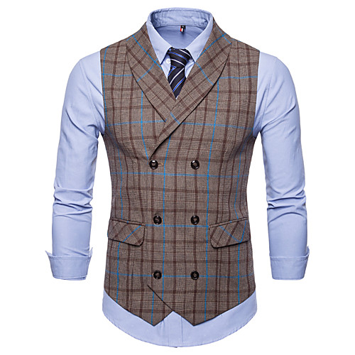 

Blue / Orange Plaid Slim Cotton / Polyester Men's Suit - Notch lapel collar / Business / Fall / Winter / Sleeveless / Work
